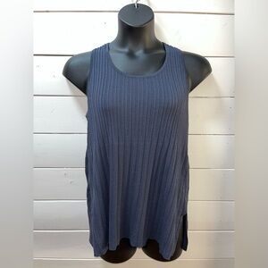 MARLA WYNNE Blue Grey Ribbed Sleeveless Top – XL